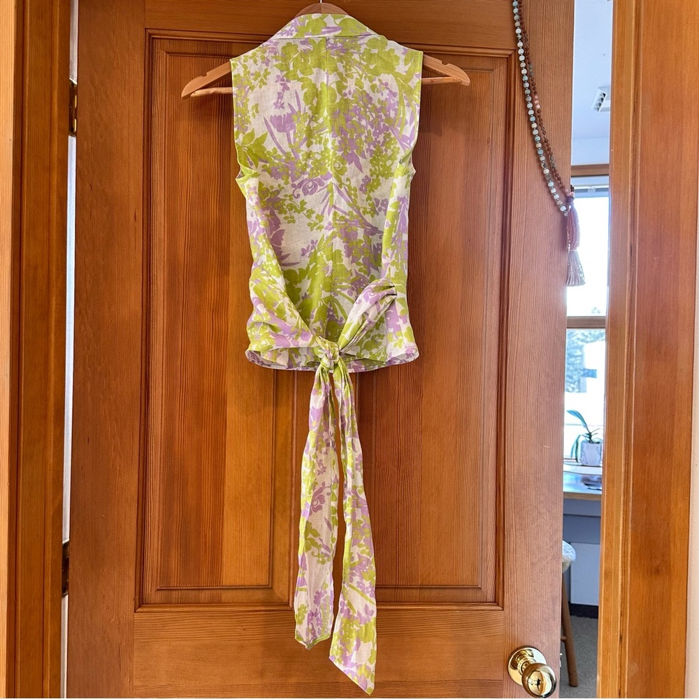 Loro Piana Purple and Green Linen Blouse - Picture 4 of 16